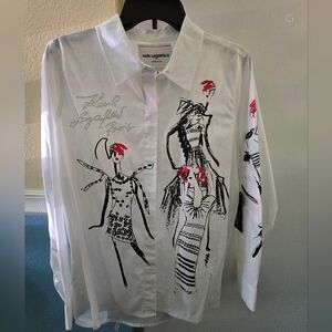 Karl Lagerfeld White and Black Graphic Men's Shirt